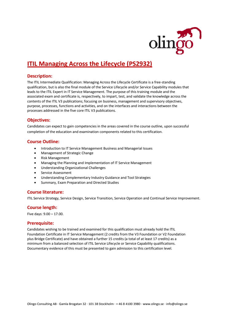 ITIL Managing Across The Lifecycle