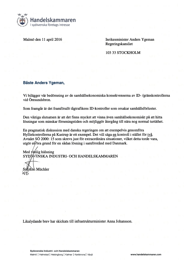 Brev till Anders Ygeman angående ID-/gränskontroller 
