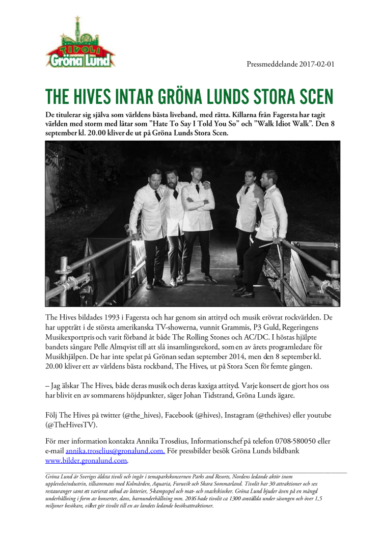 The Hives intar Gröna Lunds Stora Scen