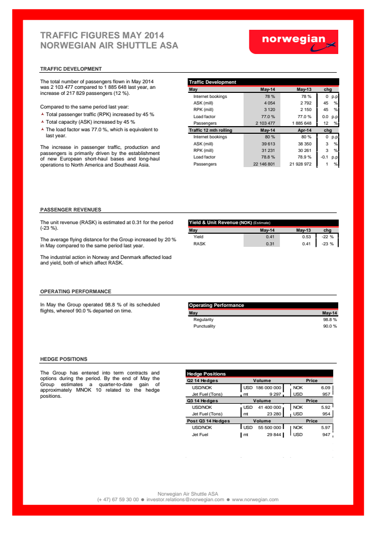 Traffic Figures May 2014