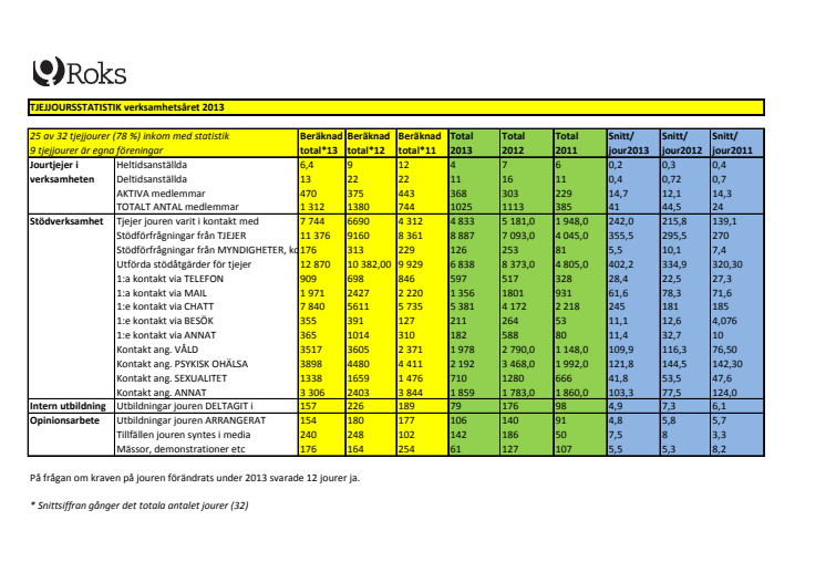 Roks statistik tjejjourer 2013