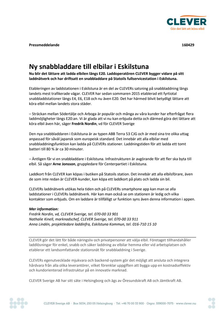 ​Ny snabbladdare till elbilar i Eskilstuna