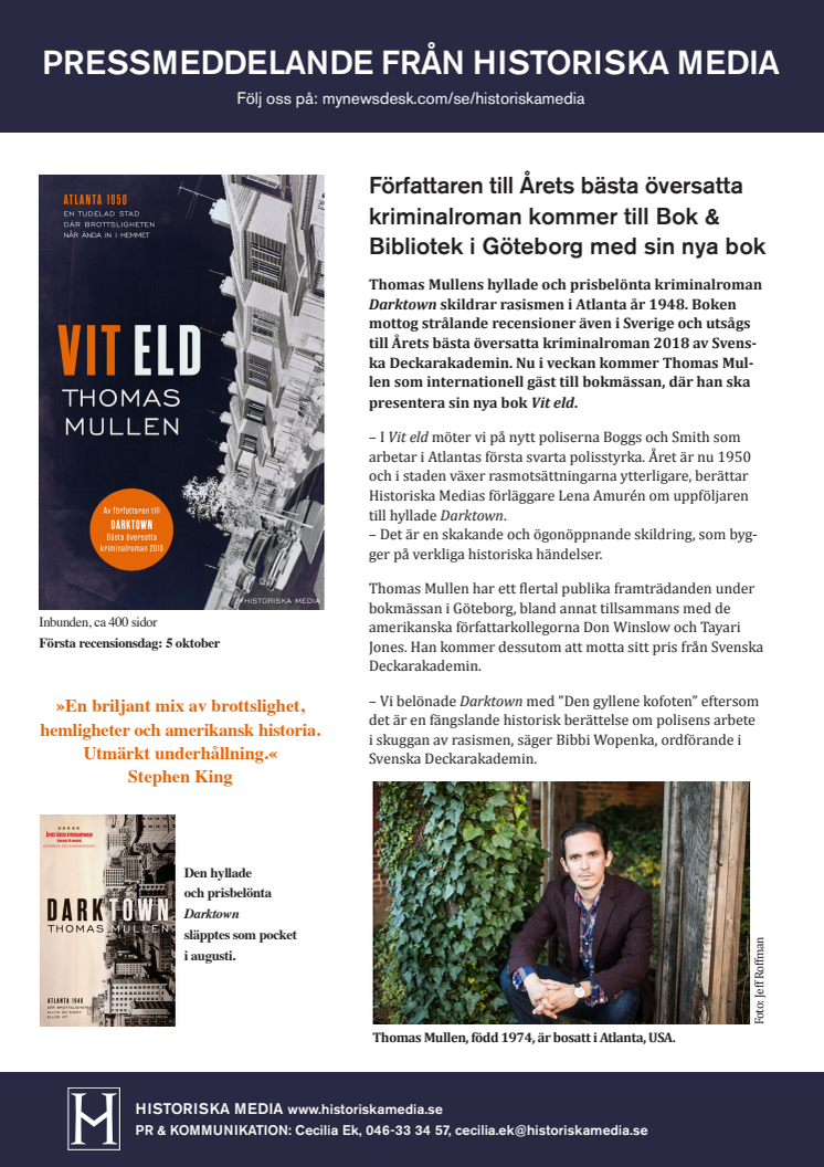 Författaren till Årets bästa översatta kriminalroman kommer till Bok & Bibliotek i Göteborg med sin nya bok