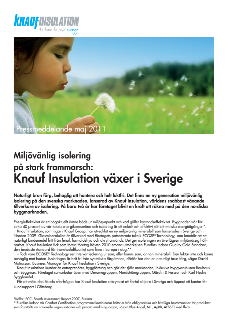 Miljövänlig isolering på stark frammarsch: Knauf Insulation växer i Sverige