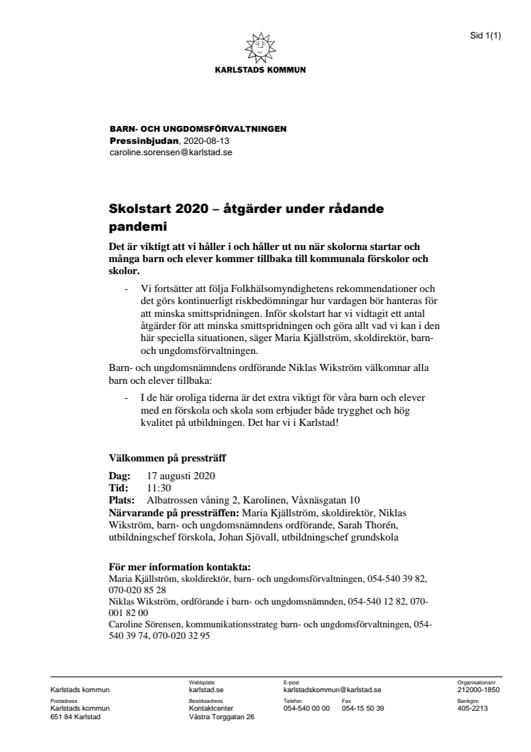 Pressinbjudan: Skolstart 2020 – åtgärder under rådande pandemi  