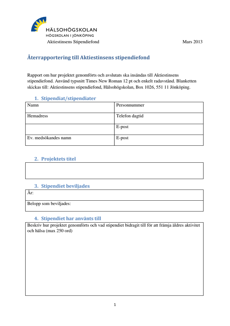 Återrapportering Aktiestinsen