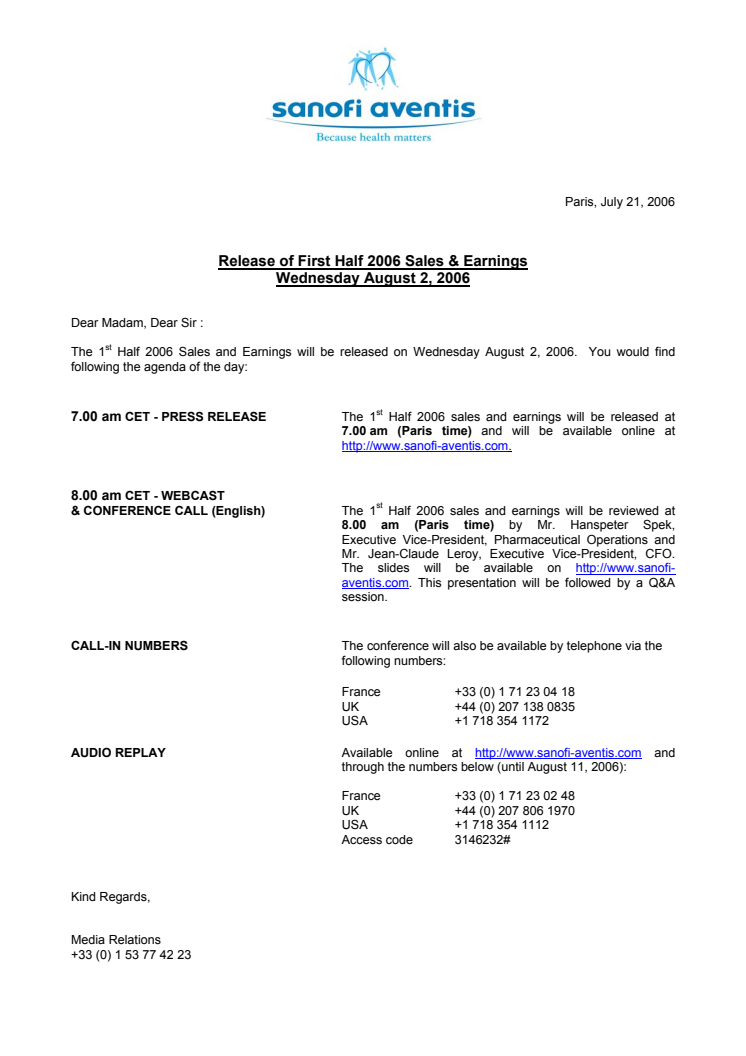 Results 1st half 2006