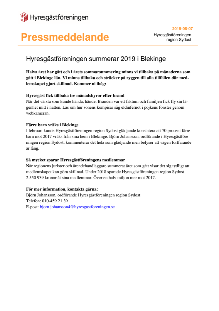 ​Hyresgästföreningen summerar 2019 i Blekinge