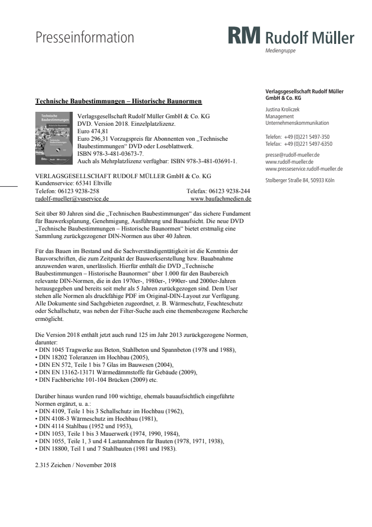 Technische Baubestimmungen – Historische Baunormen, Version 2018 