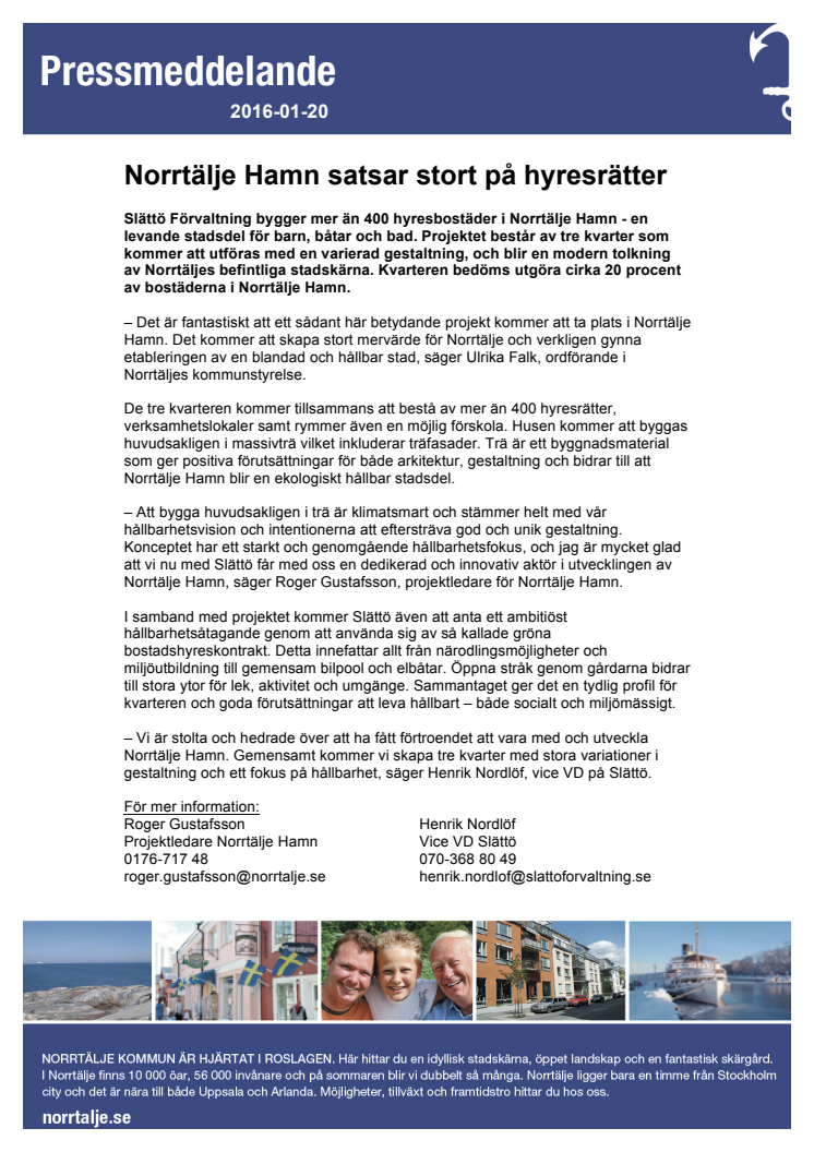 Norrtälje Hamn satsar stort på hyresrätter