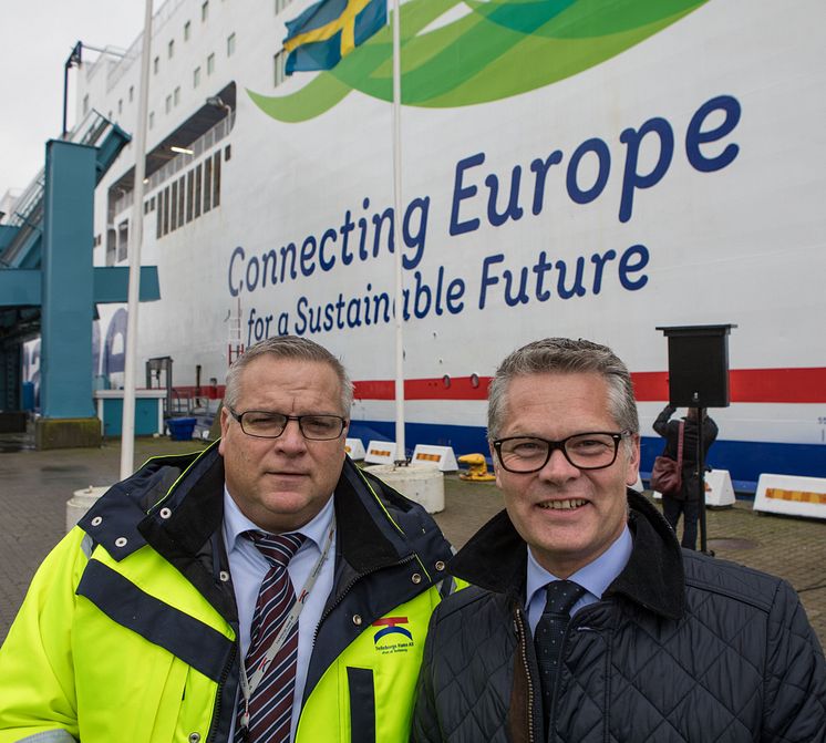 Jörgen Nilsson, vd Trelleborgs Hamn och Niclas Mårtensson, vd Stena Line 