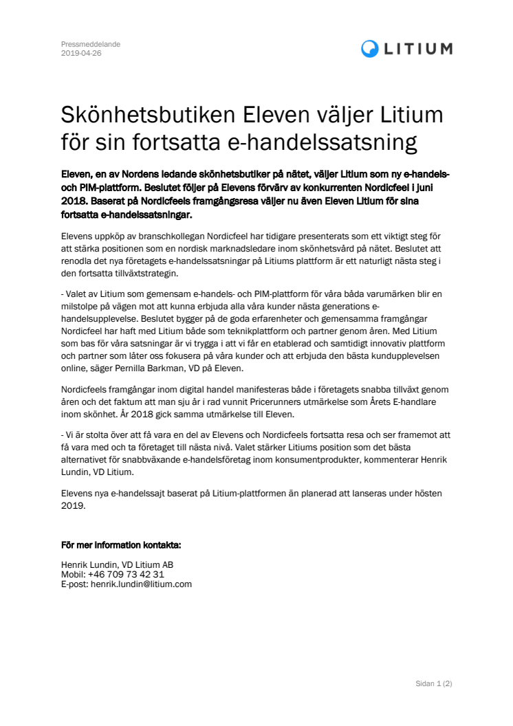 Skönhetsbutiken Eleven väljer Litium för sin fortsatta e-handelssatsning