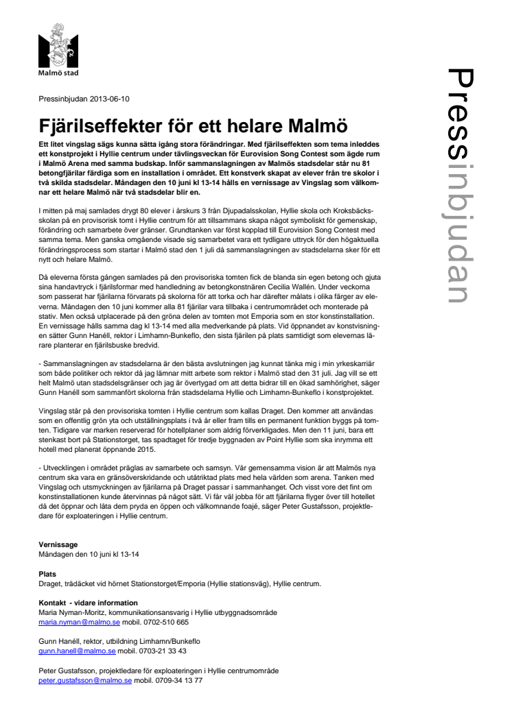 Pressinbjudan: Fjärilseffekter för ett helare Malmö
