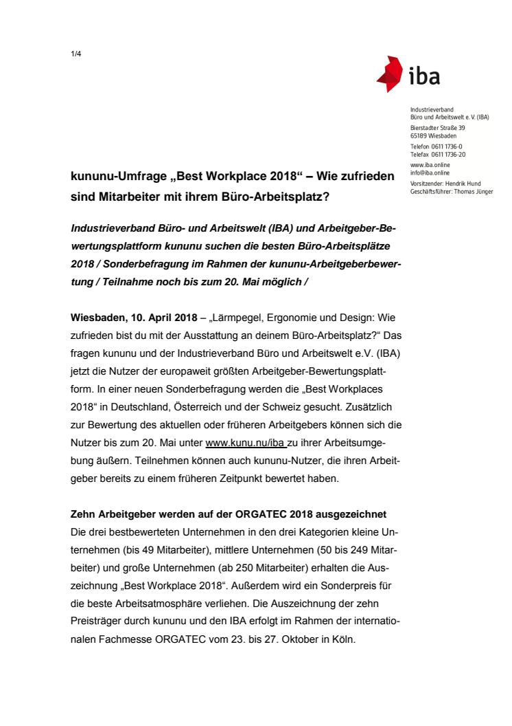 kununu-Umfrage „Best Workplace 2018“ – Wie zufrieden sind Mitarbeiter mit ihrem Büro-Arbeitsplatz?
