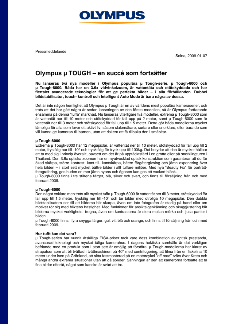 Olympus μ Tough-6000 och µ Tough-8000 – en succé som fortsätter