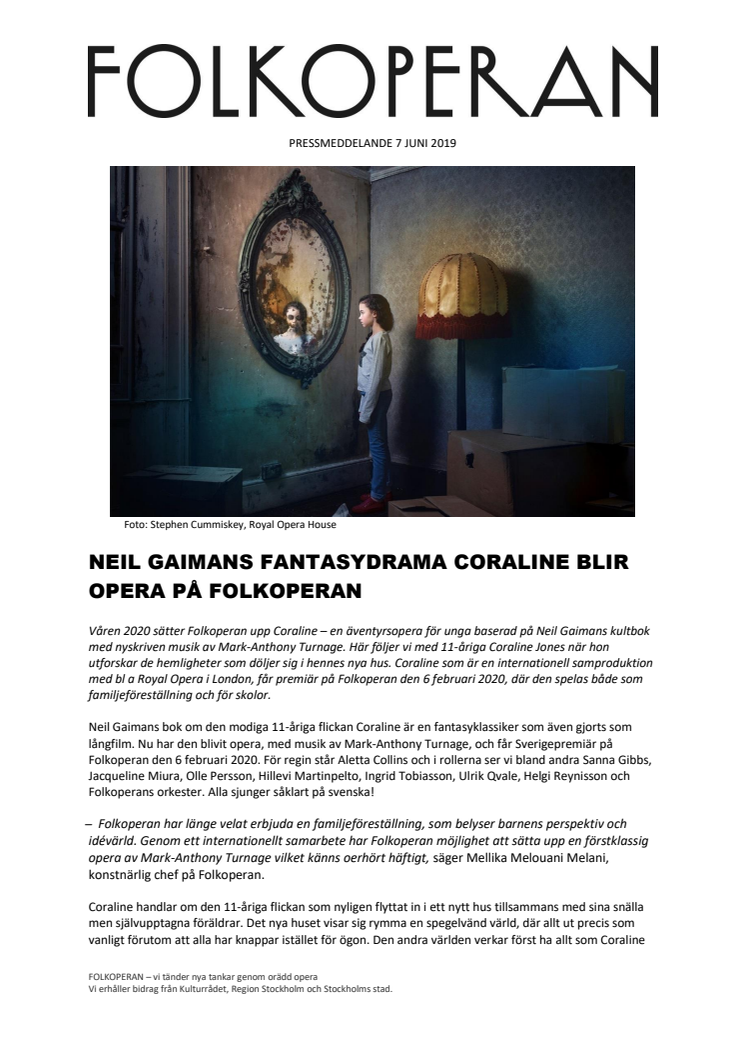 ​NEIL GAIMANS FANTASYDRAMA CORALINE BLIR OPERA PÅ FOLKOPERAN