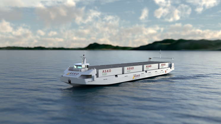 One of the new unmanned vessels for ASKO, to be equipped and operated by Kongsberg Maritime and Massterly