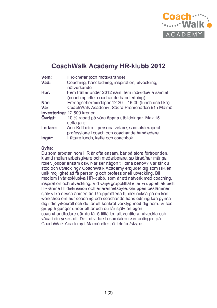 CoachWalk Academy HR-klubb 2012