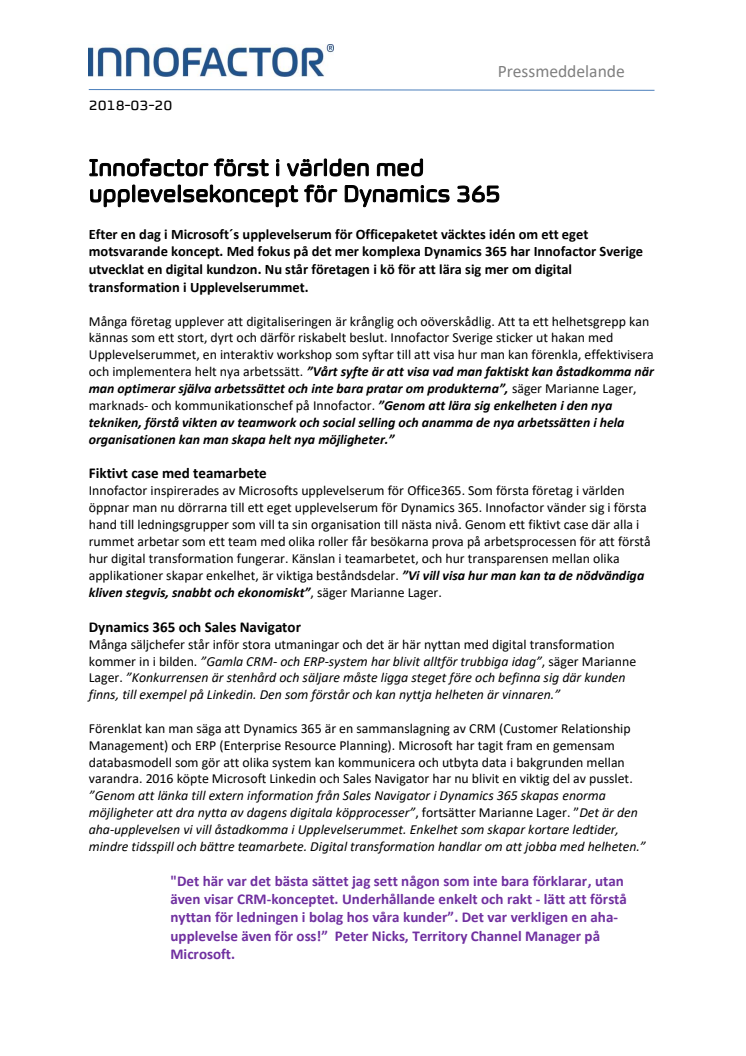 Innofactor först i världen med sitt upplevelsekoncept för Dynamics 365