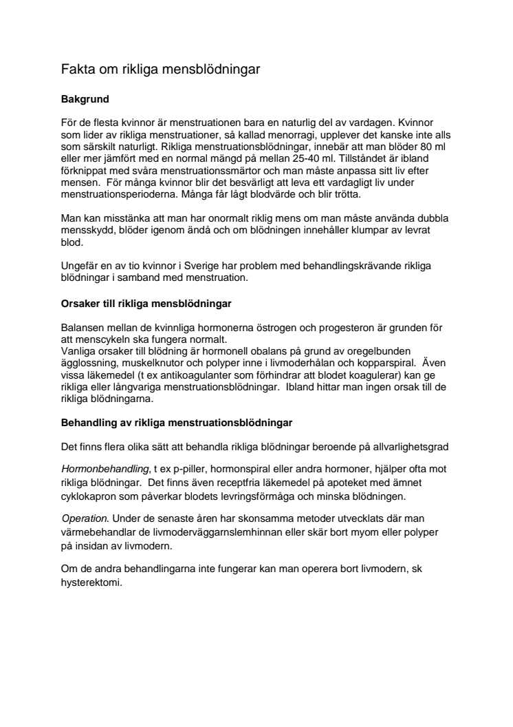 Fakta om rikliga mensblödningar