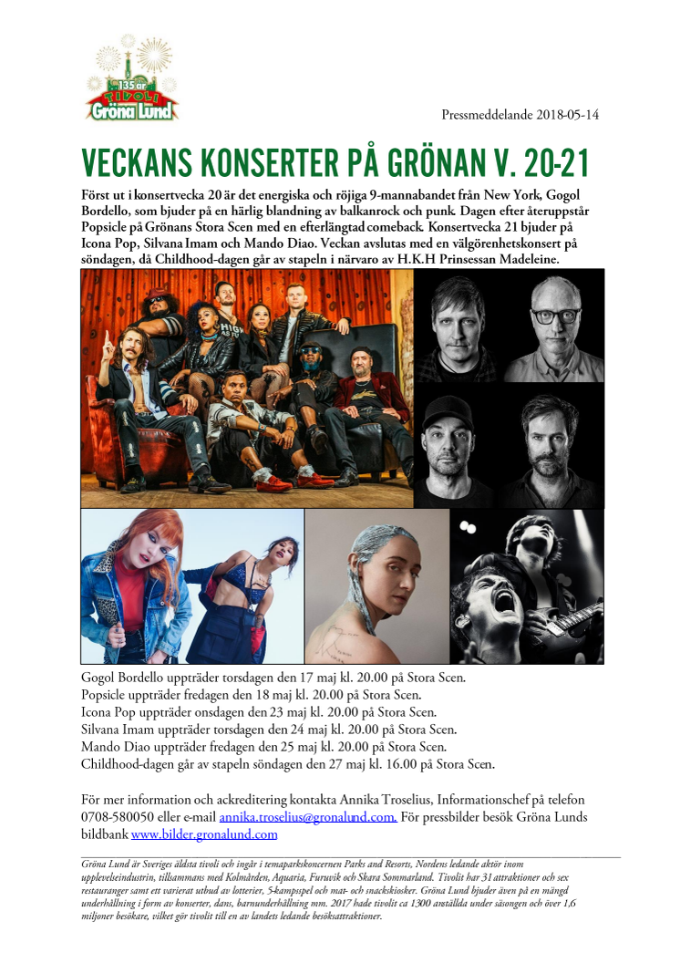 Veckans konserter på Grönan V. 20-21