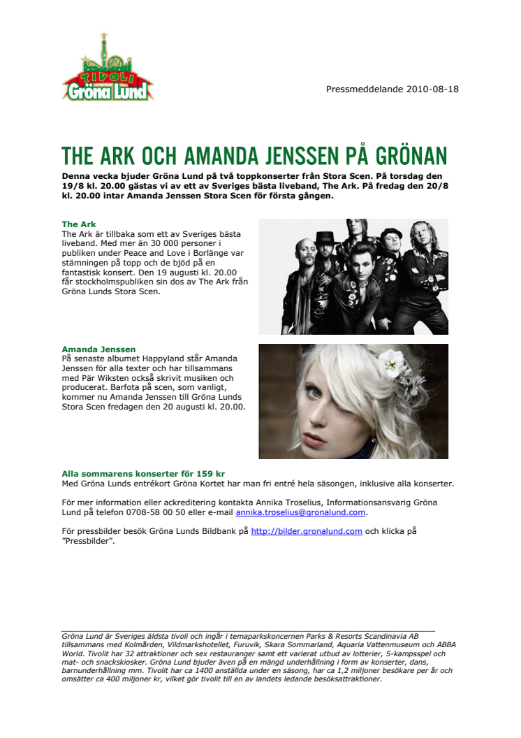 The Ark och Amanda Jenssen på Grönan