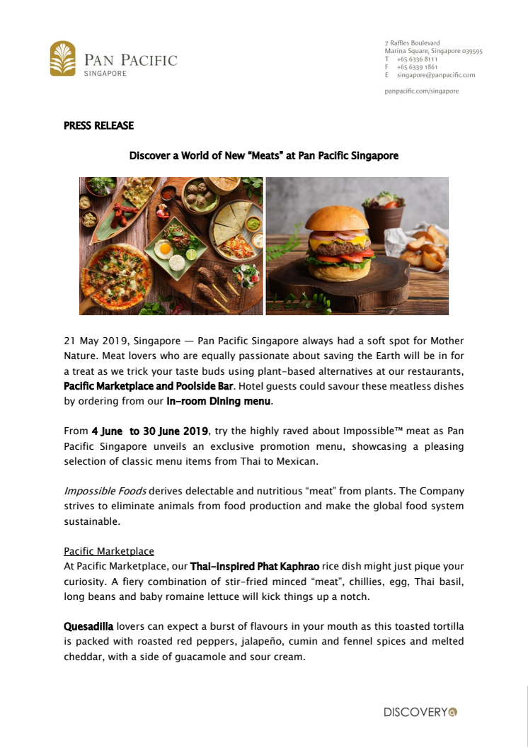 Discover a World of New “Meats” at Pan Pacific Singapore