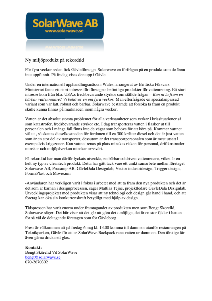 Ny miljöprodukt på rekordtid