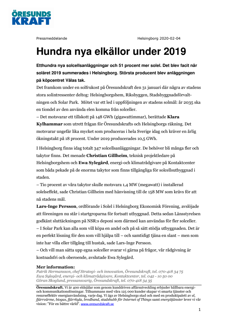 Hundra nya solcellsanläggningar under 2019