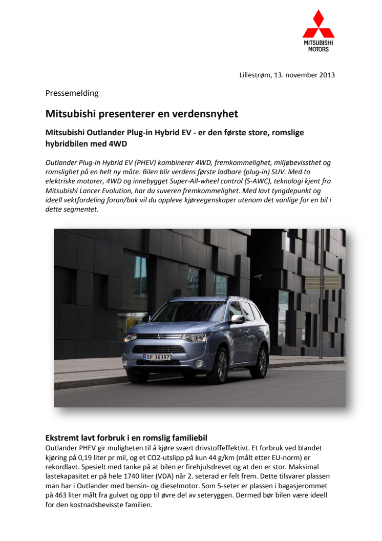 Mitsubishi presenterer en verdensnyhet