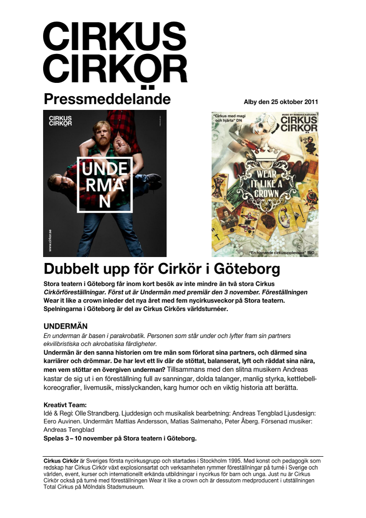 Dubbelt upp för Cirkus Cirkör i Göteborg