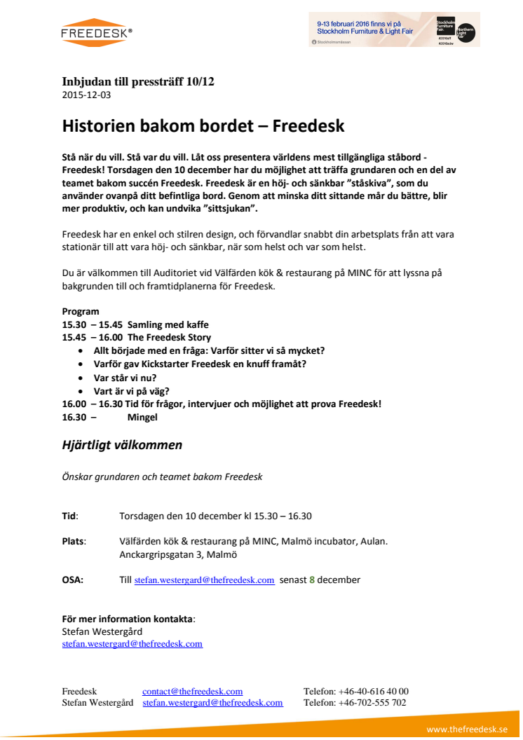 Inbjudan till pressträff 10/12 - historien bakom succén Freedesk