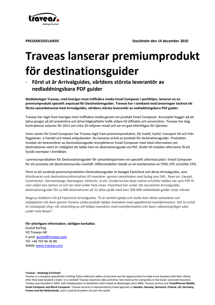 Traveas lanserar premiumprodukt för destinationsguider