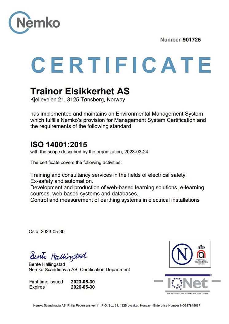 ISO 14001 Certificate Nemko