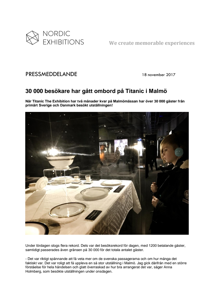 30 000 besökare har gått ombord på Titanic i Malmö