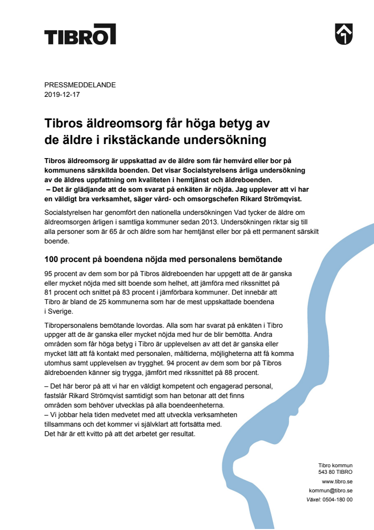 Tibros äldreomsorg får höga betyg av  de äldre i rikstäckande undersökning