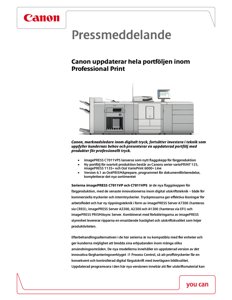 Canon uppdaterar hela portföljen inom Professional Print