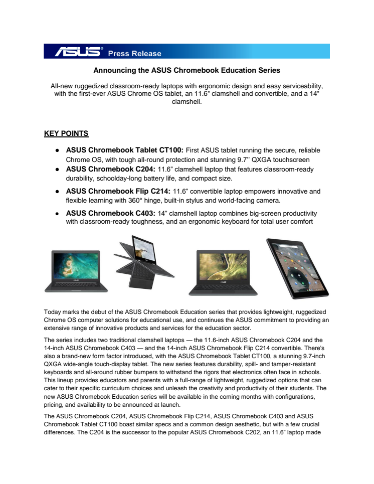 Announcing the ASUS Chromebook Education Series