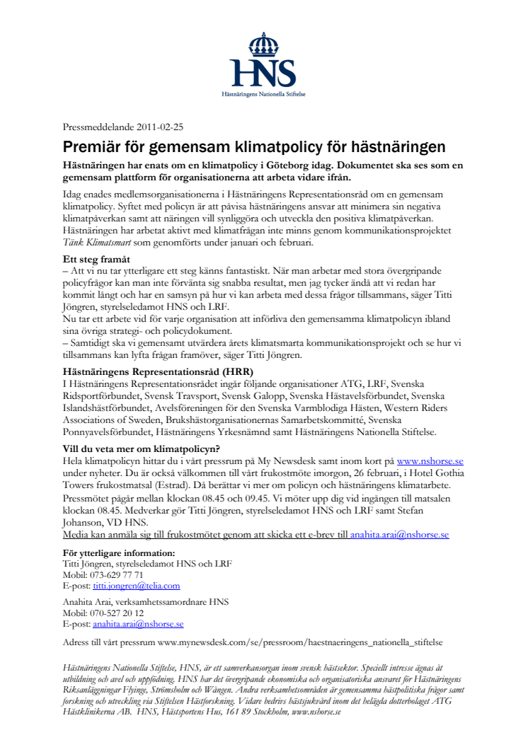 Premiär för gemensam klimatpolicy för hästnäringen