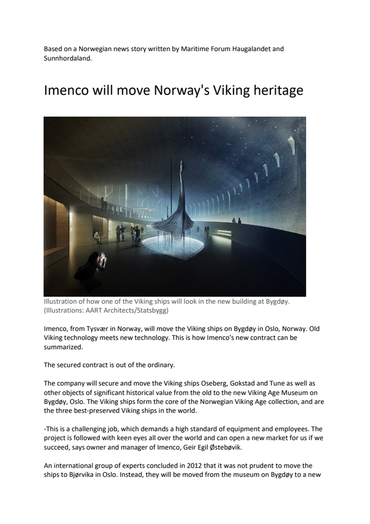 Imenco will move Norway's Viking heritage
