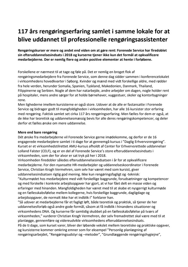 117 års rengøringserfaring samlet i samme lokale for at blive uddannet til professionelle rengøringsassistenter 