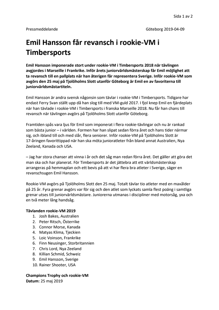 Emil Hansson får revansch i rookie-VM i Timbersports