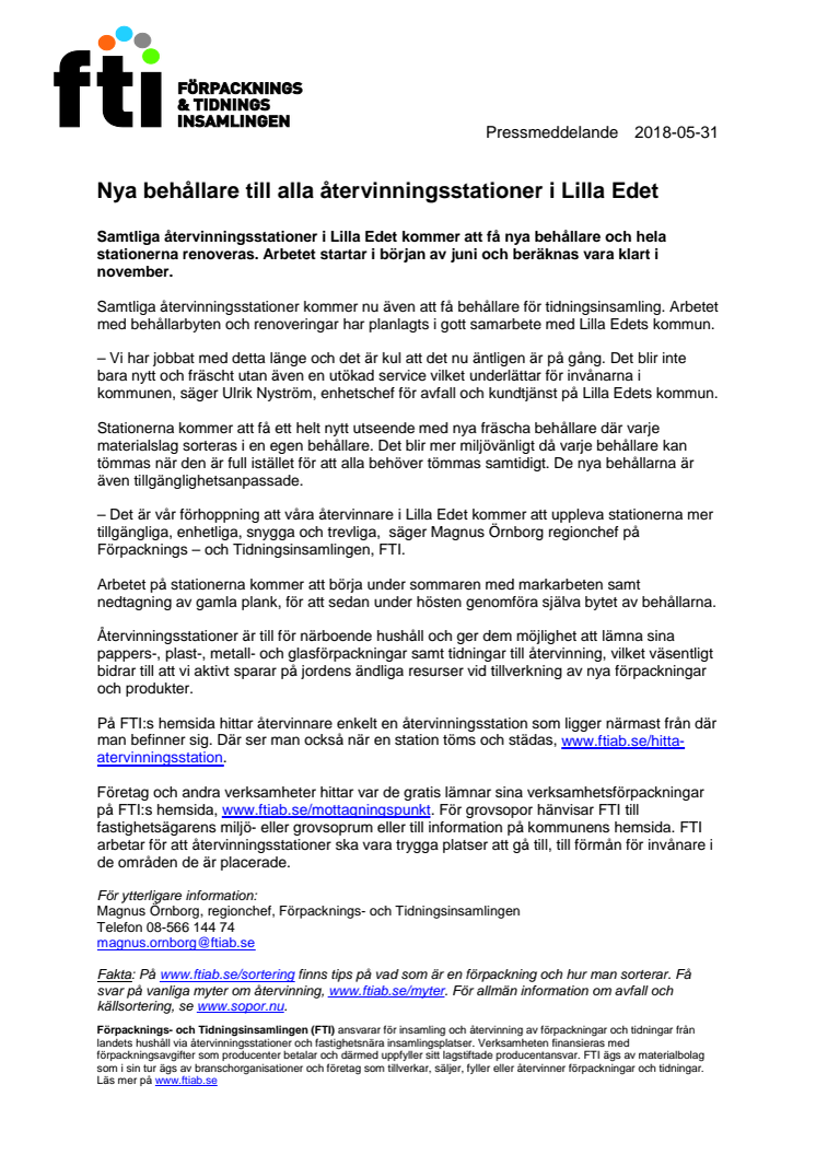Nya behållare till alla återvinningsstationer i Lilla Edet