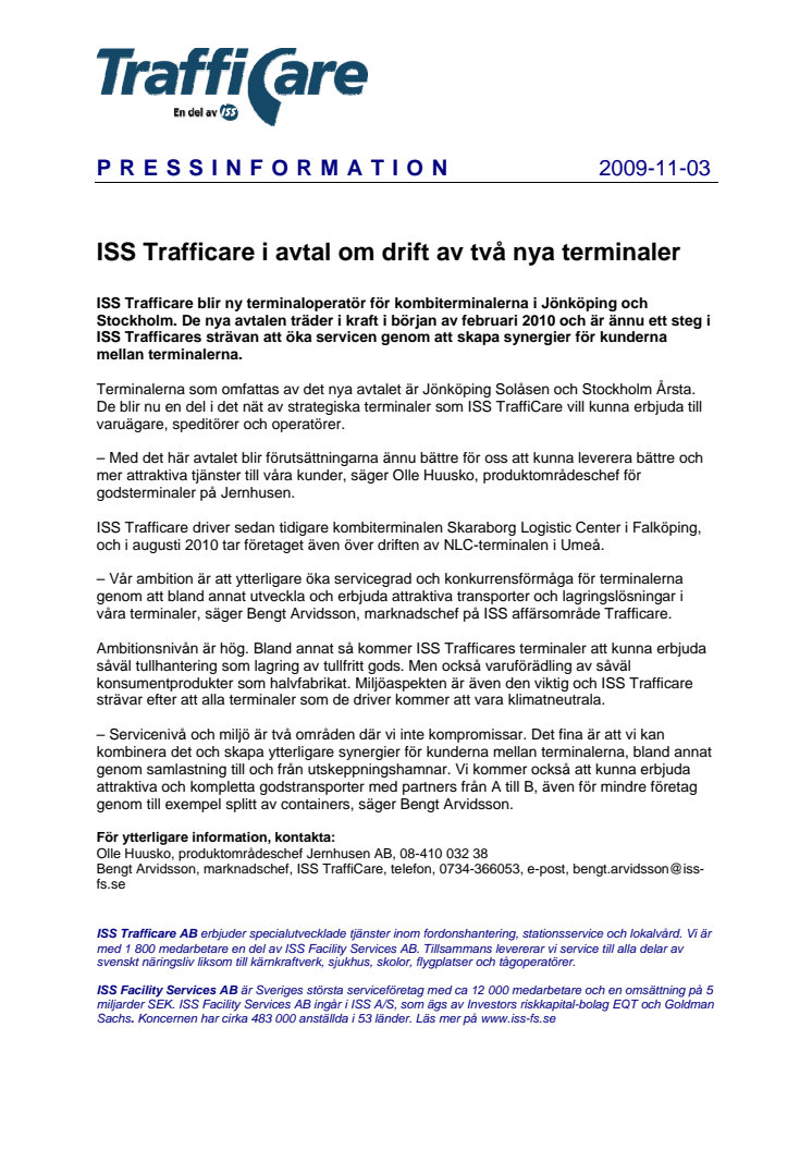 ISS Trafficare i avtal om drift av två nya terminaler
