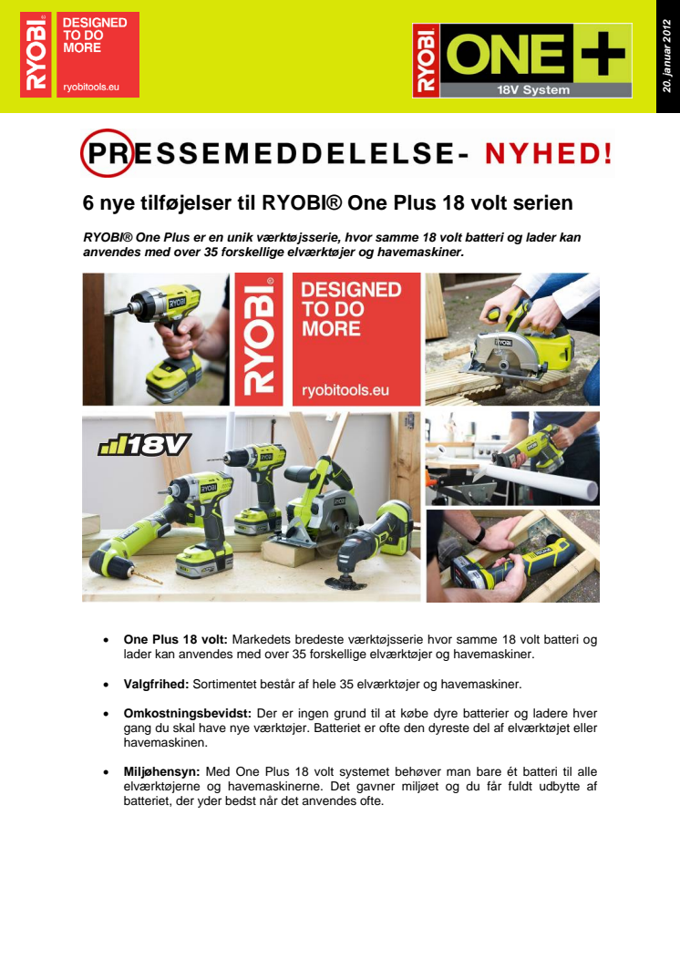 6 nye tilføjelser til RYOBI® One Plus 18 volt serien