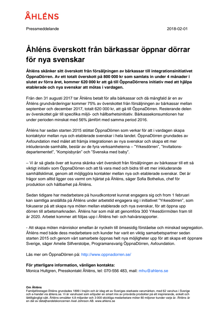 Åhléns överskott från bärkassar öppnar dörrar för nya svenskar