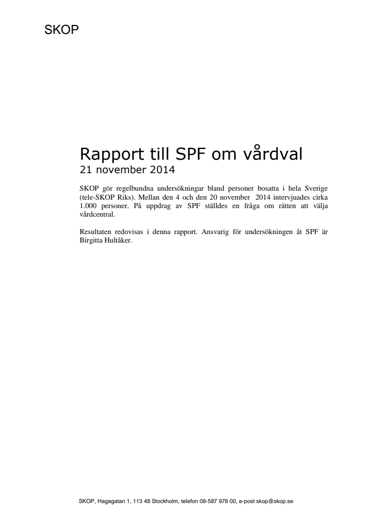 SPF Seniorerna vårdval SKOP-undersökning