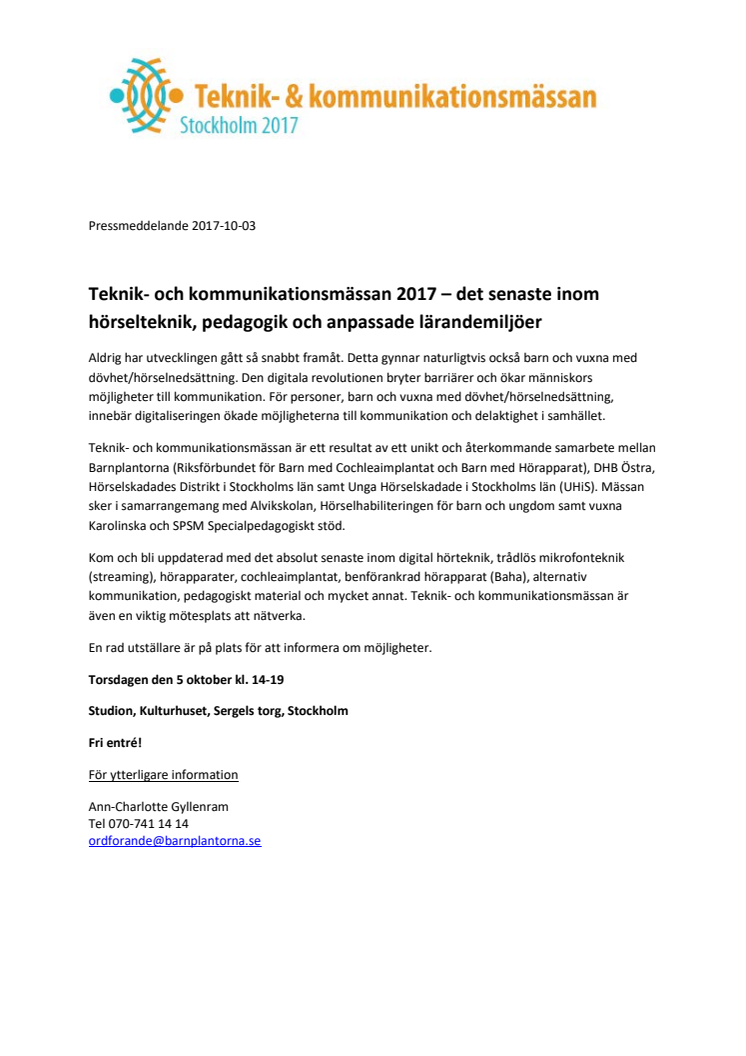 Teknik- och kommunikationsmässan 2017 - Det senaste inom hörselteknik, pedagogik och anpassade lärandemiljöer