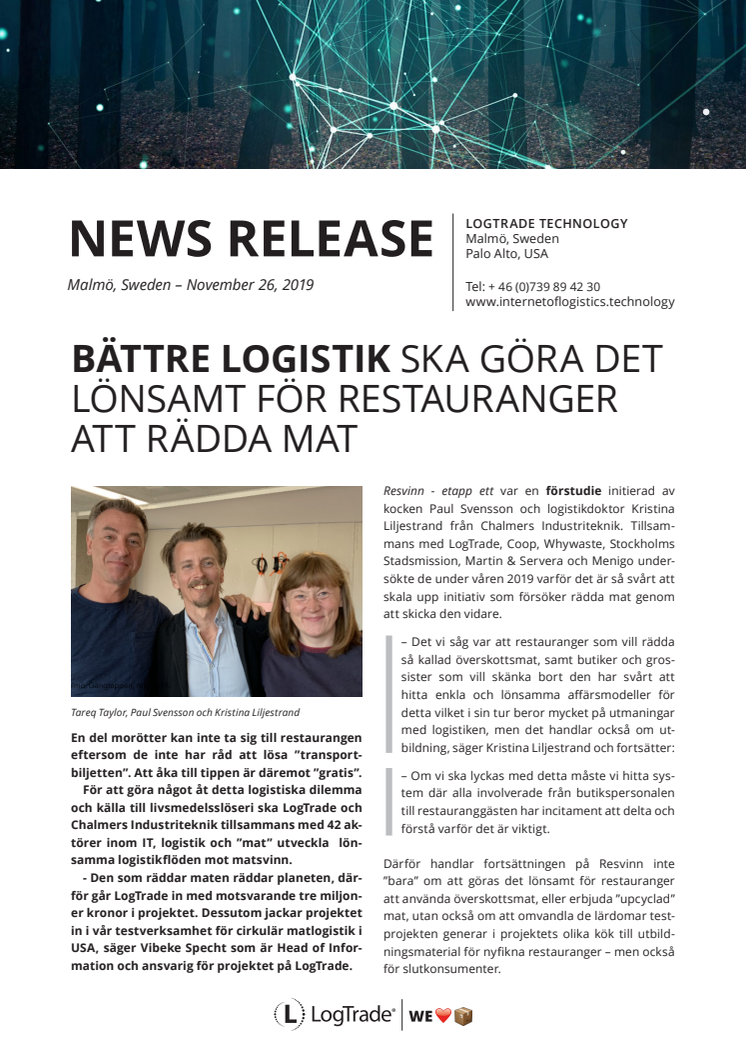 LogTrade – IT-nav i ambitiös svensk satsning mot matsvinn: "Hållbar logistik ska göra det lönsamt för restauranger att rädda mat"