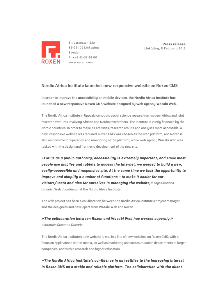 Nordic Africa Institute launches new responsive website on Roxen CMS